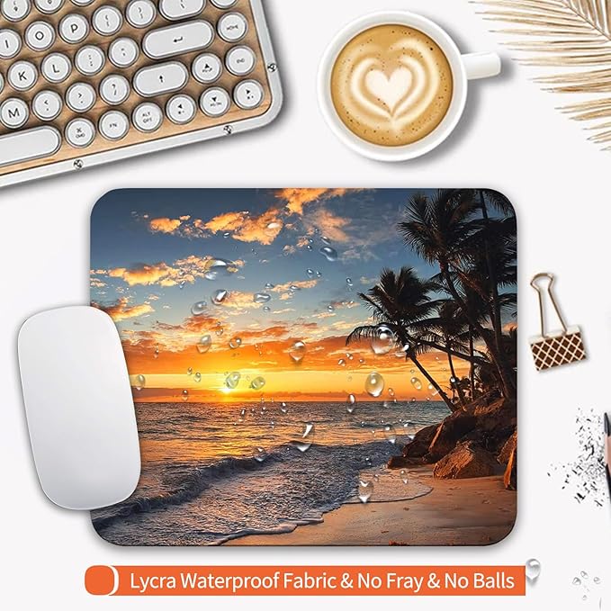 Square Mouse Pad Beach Sunset, Personalized Premium-Textured Custom Mouse Mat Design, Washable Mousepad Cloth, Non-Slip Rubber Base Computer Mouse Pads for Wireless Mouse