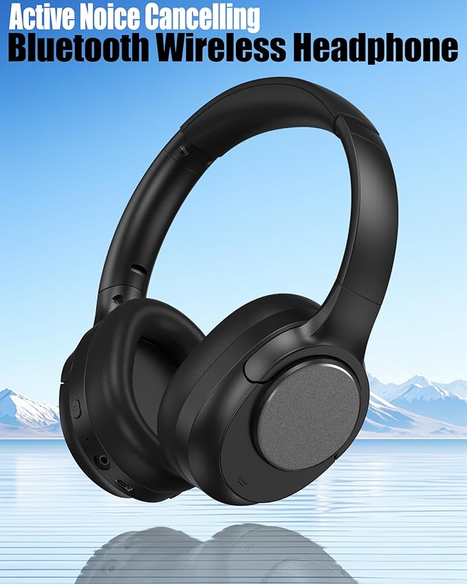 ZXQ Over Ear Hybrid Active Noise Cancelling Bluetooth Wireless Headphones,Deep Bass Hi-Fi Sound,45 Hours Long Playtime ANC Cancellation Headset with Microphone for Travel Workout,Black (Black)