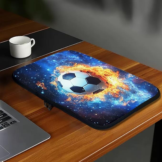 Football Laptop Sleeve for Men 17inch Lap Top Case Portable Laptop Accessories with Versatile Uses Computer Sleeve Laptop Pouch Water Flame Briefcase Blue
