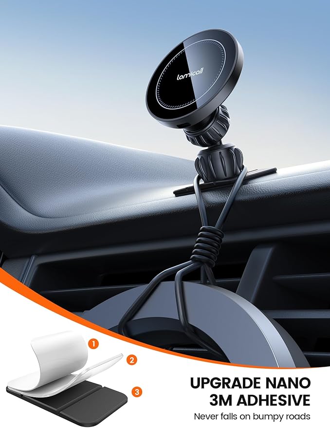 Lamicall 15W for MagSafe Car Mount Charger - [20X Strong Magnets] Wireless Car Phone Holder Charger, Magnetic Phone Holders for Car Vent Dash Accessories for Women Men for iPhone 17 Pro Max Black