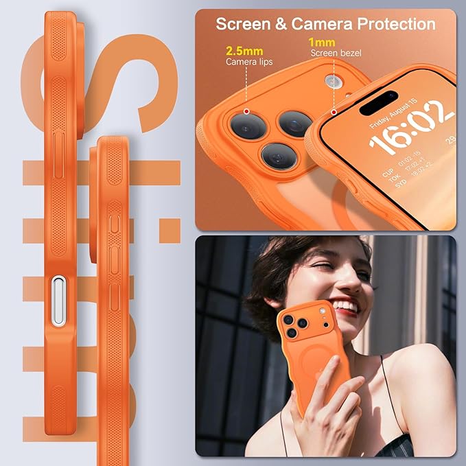 BENTOBEN Magnetic for iPhone 17 Pro Max Case, Cute Wavy [Full Camera Protection][Compatible with MagSafe] Matte Anti-Slip Bumper Women Girls Boys Protective Cover for 17 ProMax 6.9", Cosmic Orange