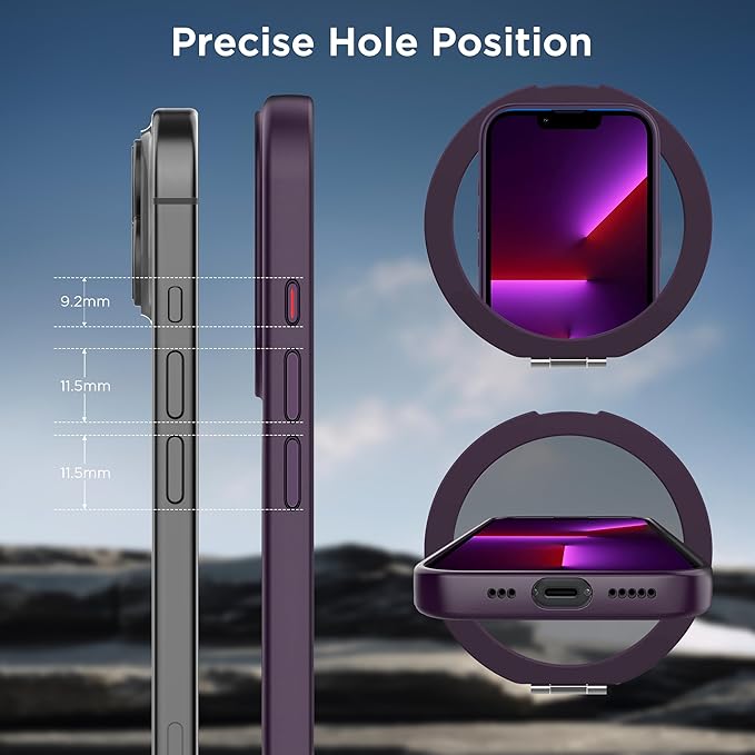 CACOE Magnetic Case for iPhone 13 Pro 6.1 inch with 360 Rotatable Ring Stand, Compatible with MagSafe Car Phone Mount, Cover Phone Holder for Desk Meeting/Videos（Dark Purple）