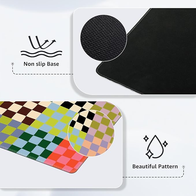 iCasso Checkered Desk Mat, Cute XXL Large Mouse Pad for Desk Cover, Anti-Slip Big Mousepad with Stitched Edges, Keyboard Mat for Computer Desktop Protector (Retro Checkered)