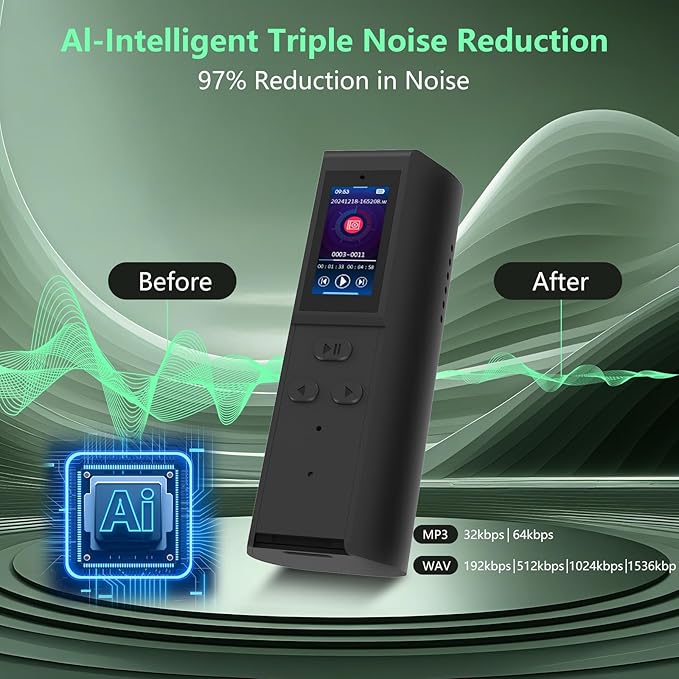 128GB Digital Voice Recorder with Playback: Magnetic Audio Recorder with AI Noise Cancellation, 230 Hours Continuous Recording Device, Voice Activated Recorder for Lectures Meetings Interviews