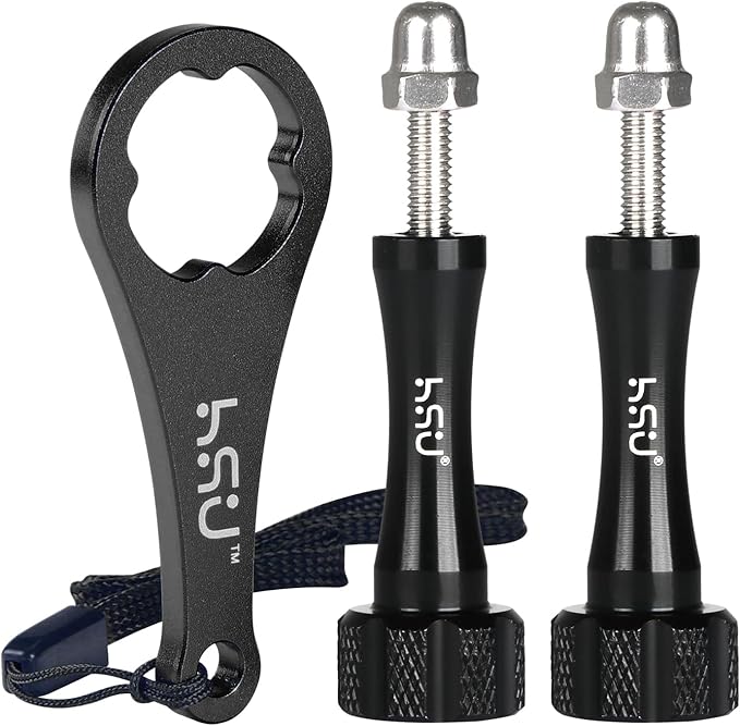HSU Aluminum Alloy Thumbscrew Set (Extension)+ Wrench for Gopro Hero 13, 12, 11, 10, 9, 8, 7, 6, 5, 4, Compatible with GoPro Media Mod, AKASO Campark and Other Action Cameras (Black)