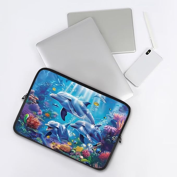 Dolphin Laptop Sleeve for Women Men 13 inch Laptop Accessories with Versatile Uses Lap Top Case Portable Computer Sleeve Laptop Pouch Ideal Gifts for Holidays Blue