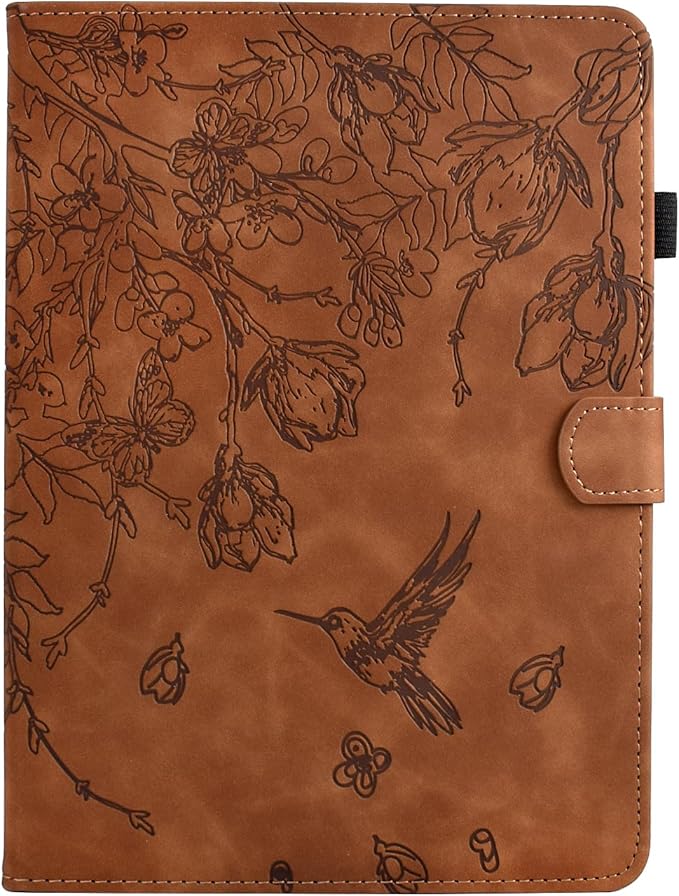for iPad 9.7 Inch Case iPad 6th/5th Generation Case 2018 2017, Embossed Suede Leather Folio Stand Cover for iPad 9.7 inch/Pro 9.7/Air 2/Air 1, Auto Sleep/Wake, Brown Bird Flower Embossing