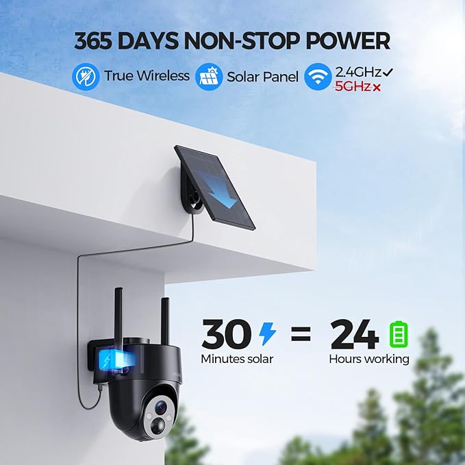 Solar Security Cameras Wireless Outdoor, 2K 360° View Solar Powered WiFi 3MP Security Camera for Home Security with Color Night Vision, PIR Detection, 2-Way Audio, Motion Alert, Easier to use