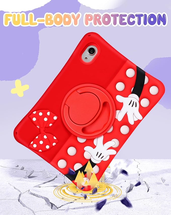 Lotadilo Cute Case for iPad mini 7 2024 (A17 Pro) / Mini 6 Case 8.3 Inch 2021- Silicone 3D Design Red Point for Girls Women Teens Girly Kawaii Funny Cartoon Soft Stand for with Lanyard