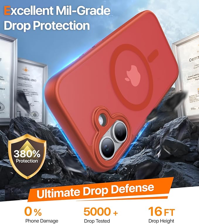 Magnetic for iPhone 17 Case,[Anti-Slip][Compatible with MagSafe][Military Grade Drop Protection] Shockproof Protective Translucent Matte Phone Case for iPhone 17 Case,Red
