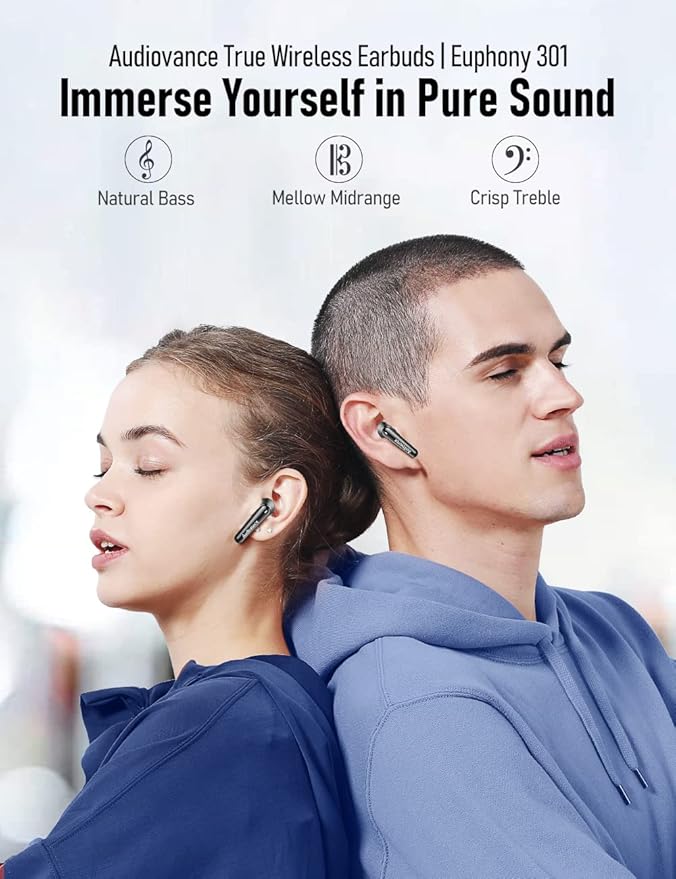Audiovance Euphony 301 Wireless Earbuds Bluetooth Headphones for iPhone and Android, Premium Sound Wireless Ear Buds (EU301)