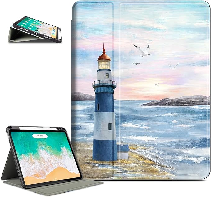 for iPad Air 11 Inch Case M4/M3/M2 2026, for iPad Air 5Th/4Th Gen Cases 10.9-inch, for iPad Pro 11 Inch Case 4Th/3Rd/2Nd/1St Generation Typing Stand 4 Viewing Stand,Pencil Holder, Lighthouse