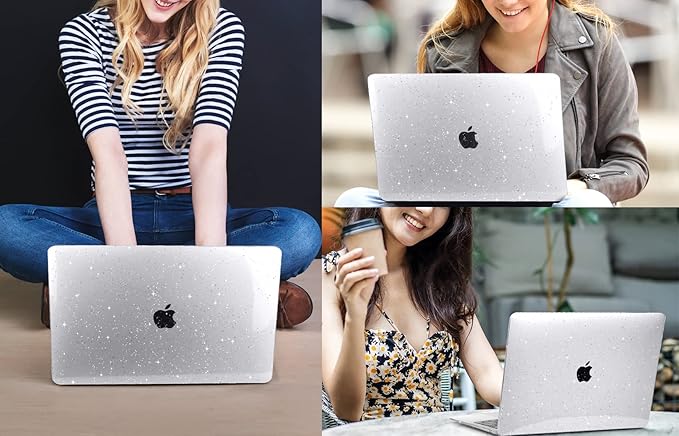 CISSOOK Clear Glitter Star Case for MacBook Air 13 Inch 2021 2020 2019 2018 Release A2337 M1 A2179 A1932, Plastic Sparkly Hard Shell Case with Keyboard Cover for MacBook Air M1 2020-2021 with Touch ID