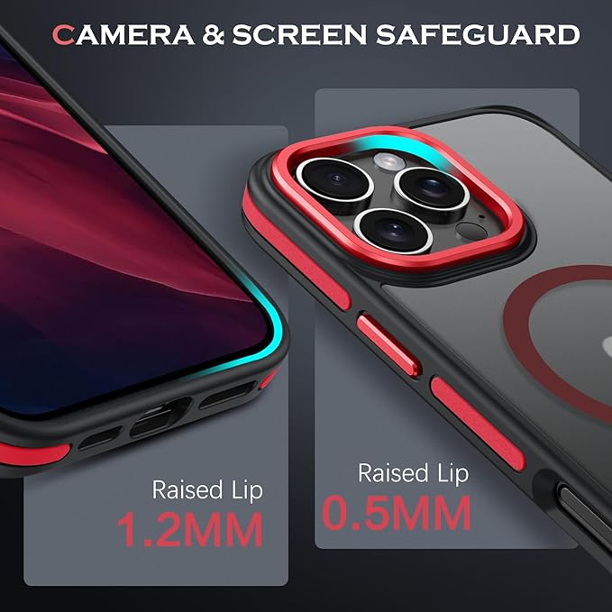 YINLAI Case for iPhone 16 Pro 6.3-Inch, iPhone 16 Pro Phone Case Magnetic [Compatible with Magsafe] Slim Translucent Matte Men Women Girls Shockproof Protective Back Cover, Black/Red