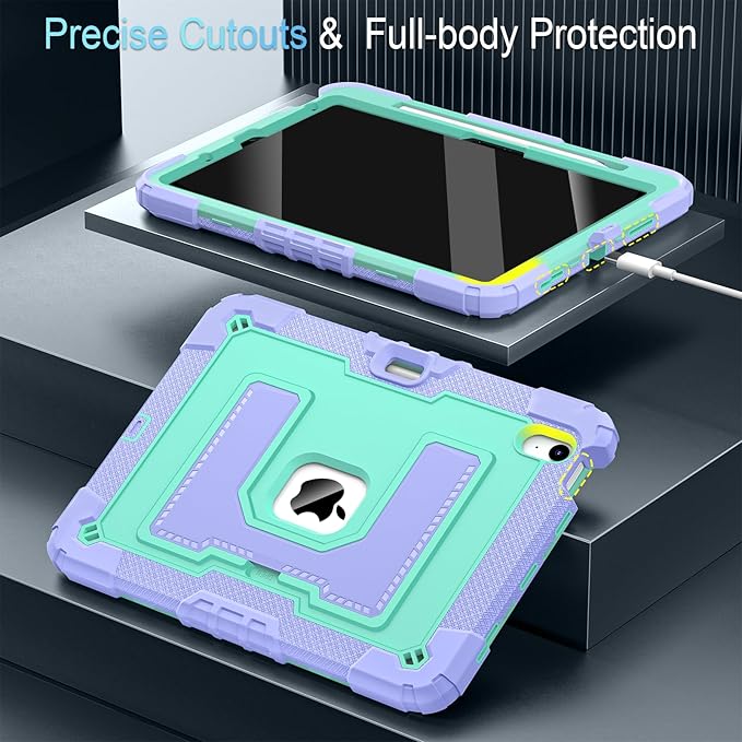 for iPad Air 11 Inch M4 (2026) /M3 (2025) /M3 (2025) /M2 (2024) iPad Air 5th/4th Generation Case 10.9 Inch,Military Grade Shockproof iPad Case Air 11 Inch with Pencil Holder, Purple Green
