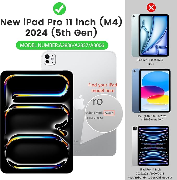 MoKo for iPad Pro 11 Inch Case (M5/M4) 2025/2024 with Pencil Holder, [Built-in Screen Protector], iPad Pro 11 M5/M4 Case with Clear Back & Magnetic Multi Angle Stand Cover, Midnight Green