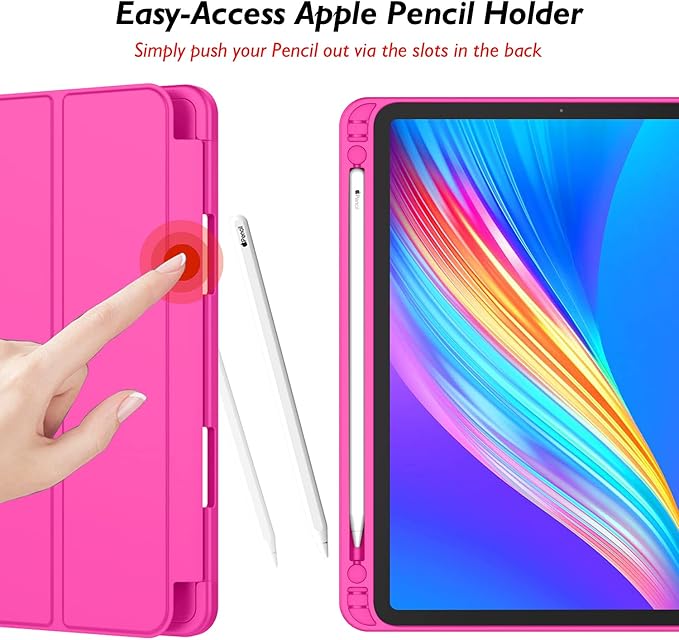 iMieet iPad Pro 13 Inch Case (M5/M4) 2025/2024 with Pencil Holder, Trifold Stand Smart Case with Soft TPU Back, Auto Wake/Sleep (Rose Red)