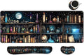MIBITRI Keyboard Mouse Pad Set, Extended Gaming Mouse Pad+Ergonomics Keyboard Wrist Rest Support, Memory Foam, Easy Typing Pain Relief, 4Pcs XXL Ultra Thick Desk Mat, Enchanted Bookshelf