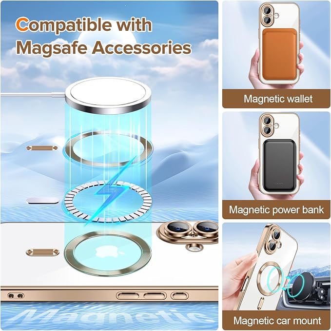 Hython Magnetic Clear for iPhone 16 Case with Camera Lens Protector [Compatible with MagSafe] Luxury Plating Edge Slim Soft TPU Cover Protective Phone Case for iPhone 16 6.1", Desert Brown