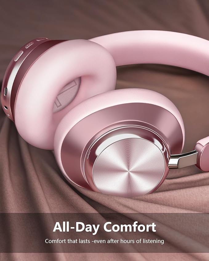 Wentronic Y03 Bluetooth Headphones Wireless Active Noise Cancelling Over Ear Headphones 48 Hours Playtime High Sound Quality 6 EQ Music Mode Headphones with Soft Ear Cushion - Pink