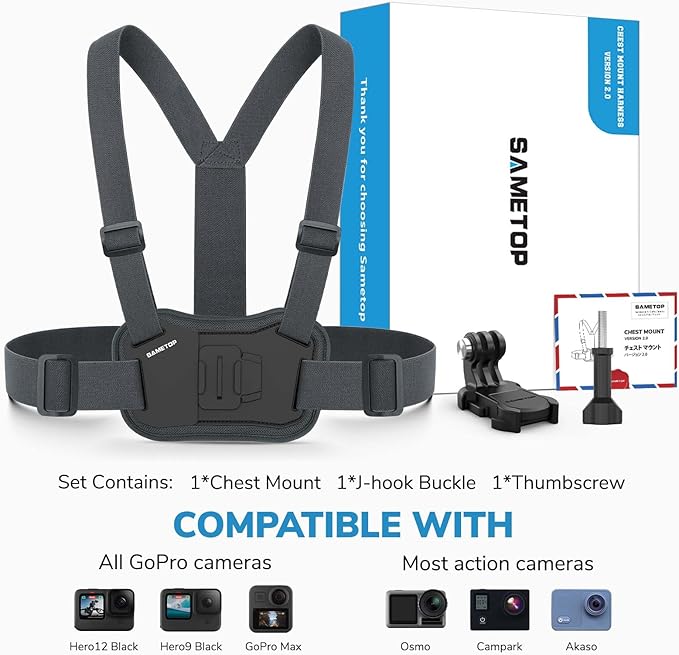 Chest Mount Harness Strap Body Mount Chesty Compatible with GoPro Hero 13 12 11 10 9 8 7 6 5 Session AKASO DJI Osmo Action Cameras - Balance Stability and Comfort Performance