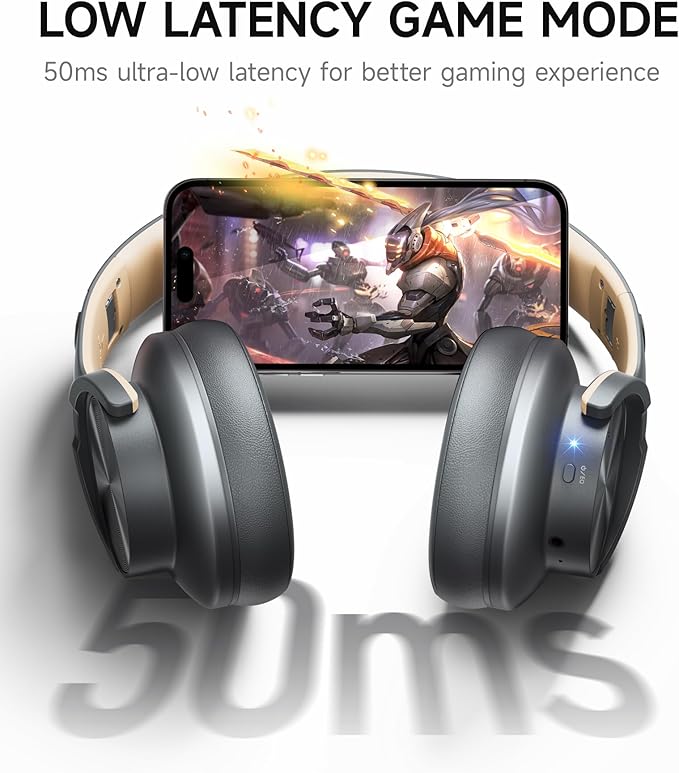 Picun B8 Bluetooth Headphones, 120H Playtime Headphones Wireless Bluetooth with 3 EQ Modes, Low Latency, Hands-Free Calls, Over Ear Headphones for Travel Home Office Cellphone PC (Ashen Golden)