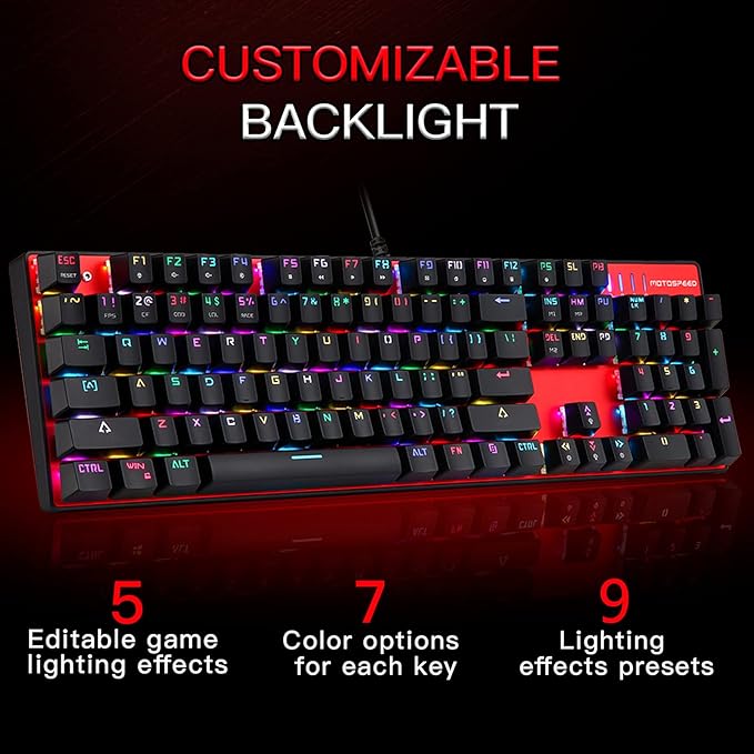 MOTOSPEED CK104 RGB LED Backlit Wired Mechanical Gaming Keyboard, 104 Keys Hot-Swap Mechanical Keyboard w/Aluminum Base, Upgraded Socket and Noise Absorbing Foams, Soft Tactile Red Switch ﻿