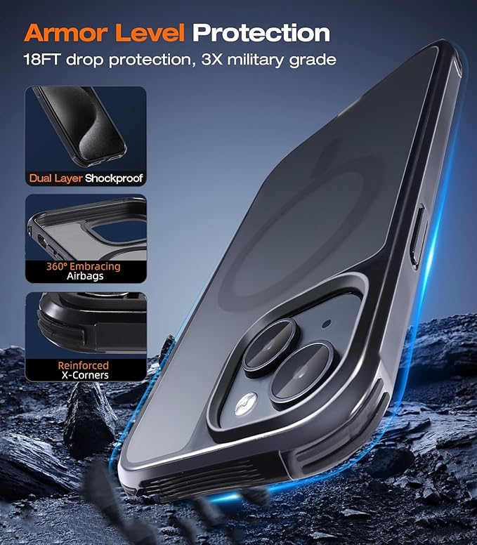 Tigowos for iPhone 15 Bumper case Fits MagSafe 15FT Drop Resistant Anti-Yellowing Heavy Duty Shockproof Back Cover Fits iPhone 15 Phone Cases 6.1"，Bumpper Case Black