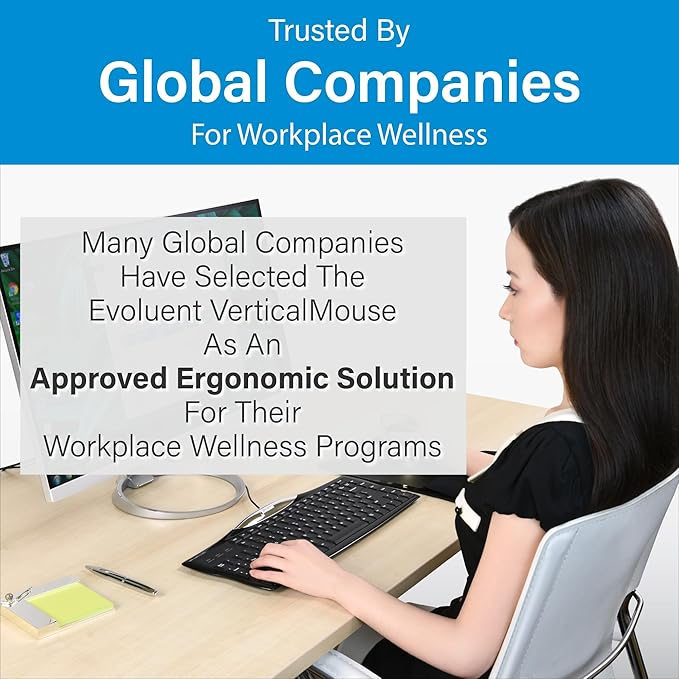Evoluent – Inventor of The Vertical Mouse – VMDL Ergonomic Vertical Mouse Right Hand Large Wired USB, Sculpted for Comfort, Reduces Wrist Strain, 4 Speeds, 6 Customizable Buttons in Windows