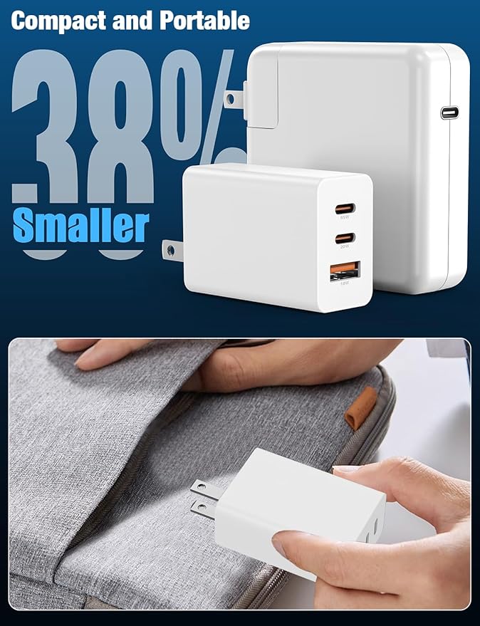 Hzevn 2Pack 65W USB C Wall Charger Block, 3-Port USB C Charging Adapter,Multi Super Fast Charging Power Plug Cube for MacBook Pro/Air,i-Pad Pro,i-Phone 17/16/15, Galaxy S25,and More-White