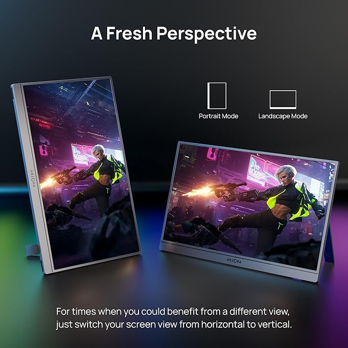 ARZOPA 16.1'' 180Hz 2.5K Portable Monitor, 2560x1440 QHD 107% sRGB Kickstand Portable Gaming Monitor with HDR, Ultra Slim, Eye Care, External Second Screen for Laptop, PC, PS5, Mac, Xbox-Z3FC