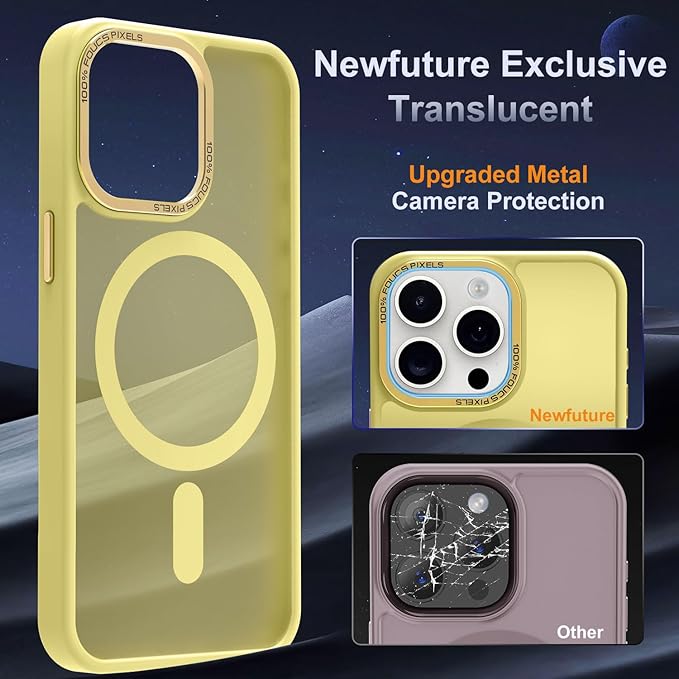 Newfuture Designed for iPhone 14 Pro Max Case with Magnetic [13 FT Military Drop Protection] [Compatible with Magsafe] Slim Translucent Matte Shockproof with Anti-Fingerprint Phone Case, Yellow
