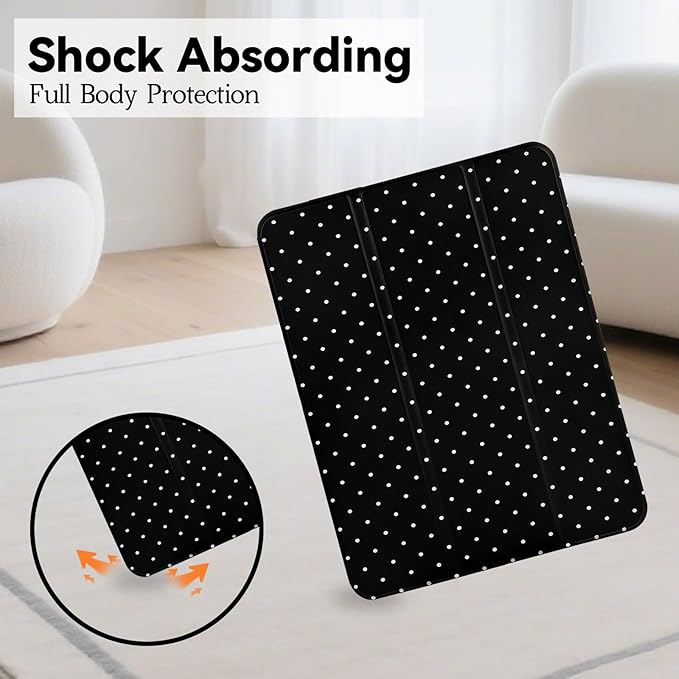 Lovmooful Compatible for iPad 9/8/7 (10.2-Inch,2021/2020/2019 Model,9th/8th/7th Generation) Case with Pencil Holder Cute Polka Dot with Aesthetic Design Soft TPU Trifold Stand Protective-Black