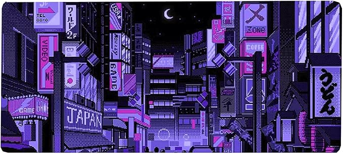 Dark Purple Japanese Anime Retro Vaporwave Mouse Mat Computer Lap Desk Anime Mouse Pad Kawaii Large Gaming Pad for Keyboard QDH