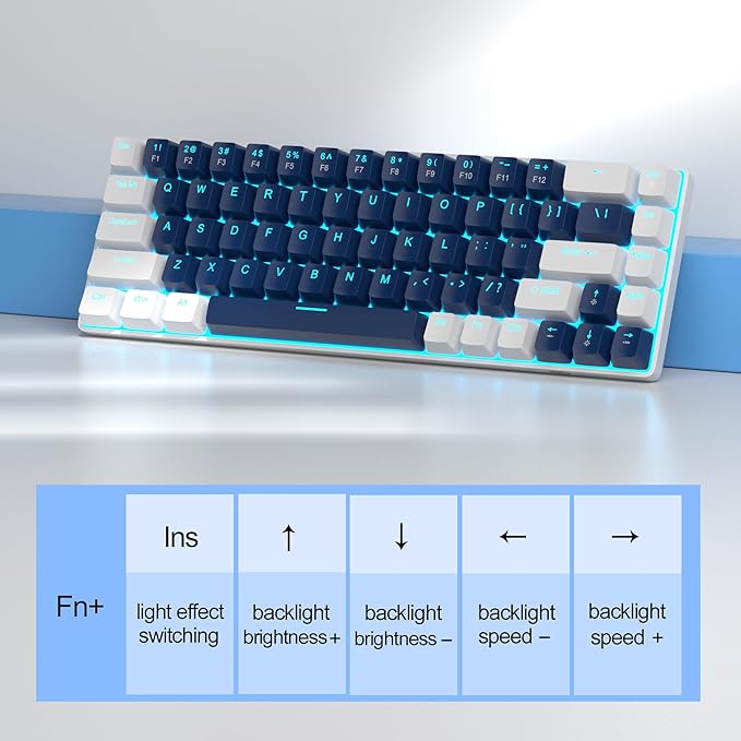 MageGee Portable 60% Mechanical Gaming Keyboard, MK-Box LED Backlit Compact 68 Keys Mini Wired Office Keyboard with Blue Switch for Windows Laptop PC Mac - Blue/White