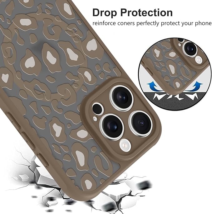 KANGHAR Case for iPhone 16 Pro Max Brown Leopard Printed Pattern Compatible with Magsafe Cute Cheetah Protective Magnetic Case for Girls Women 6.9"