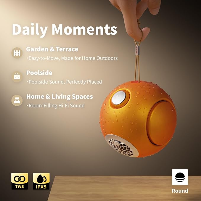 UB+ dBMiNi Waterproof Portable Bluetooth Speaker, 40W Peak Dual Subwoofers Deep Bass Wireless Speaker for Outdoor/Garage/Home/Office, IPX5 Rugged Travel Speaker (Sunrise Amber)