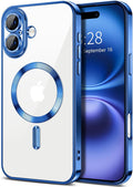 Hython Magnetic Clear for iPhone 16 Plus Case with Camera Lens Protector [Compatible with MagSafe] Luxury Plating Edge Slim Soft TPU Cover Protective Phone Case for iPhone 16 Plus 6.7", Deep Blue