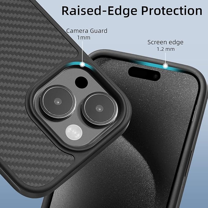 Tigowos Real Carbon Fiber for iPhone 15 Case, Fits magSafe Sturdy Protective Case for iPhone 15 Carbon Fiber Aramid Fiber with Military-Grade Drop Cover, Supports Wireless Charging, Black