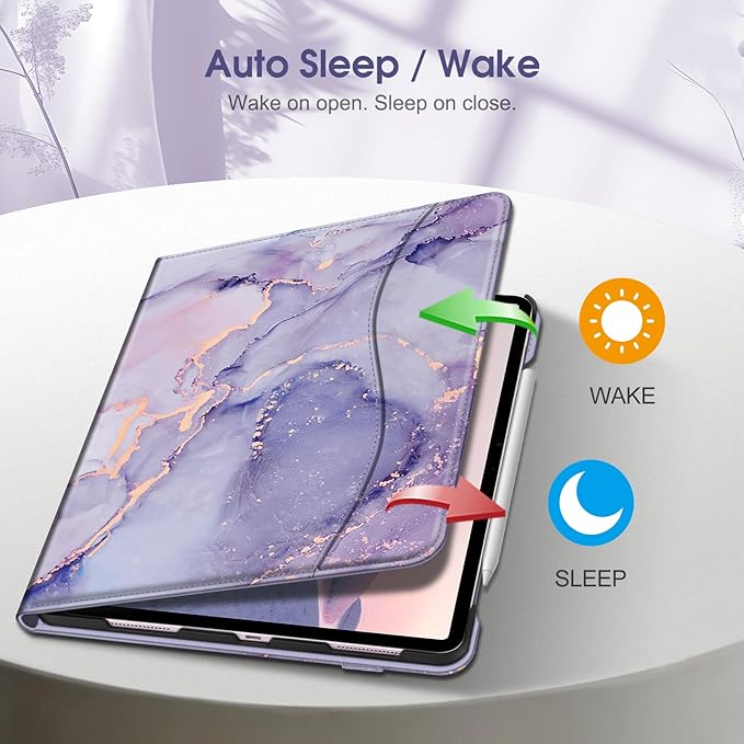 Fintie Folio Case for iPad Air 13-inch M4/M3/M2 (2026/2025/2024), Multi-Angle Viewing Protective Stand Cover with Pencil Holder & Pocket, Auto Sleep/Wake, Lilac Marble