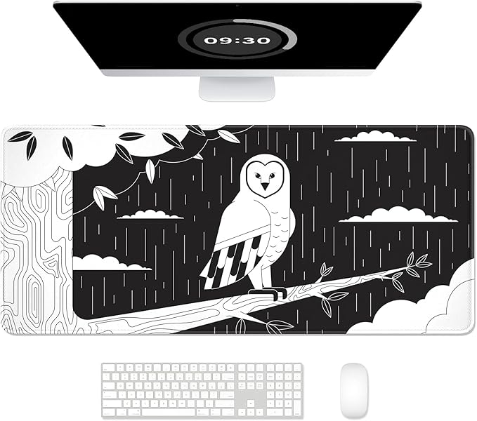 Auhoahsil Ultra Large Gaming Mousepad, XXL Extended Full Size Desktop Matt for Keyboard, Laptop & Computer, 35.5 x 15.7 in, Gothic Black White Owl
