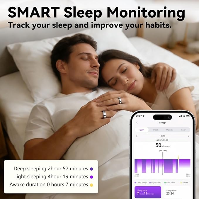 Smart Ring for Women & Men, Health & Fitness Tracker with Heart Rate/Sleep Monitoring/Blood Pressure, 5ATM Waterproof, Activity Trackers with Free App, Valentine's Day Gifts for Women