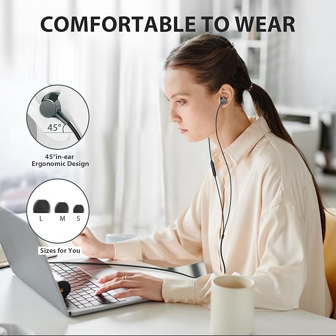 Wired Headphones Earphones for Laptop PC Chromebook Noise Isolating Ear Buds with 3.5mm Plug in Audio Jack Microphone HiFi Stereo Clear Call Volume Control for Kindle Fire School Travel MP3 Green
