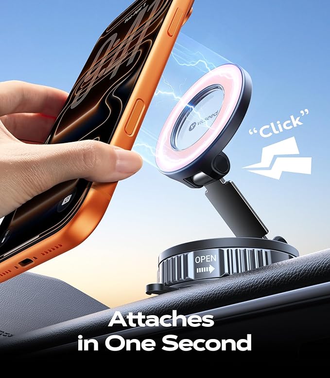 VICSEED 2026 Upgraded Car Phone Holder for Magsafe Car Mount [85 LBS Strongest Suction] Vacuum Magnetic Phone Holders for Your Car 360° Adjustable Car Phone Mount for iPhone 17 Pro Max 16 15 14 Pink
