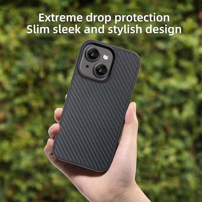 Tigowos for iPhone 15 Plus&iPhone 14 Plus Case Protective Case Made of Real Aramid Fiber, Soft Touch, Tough Durable Carbon Bumper, Black