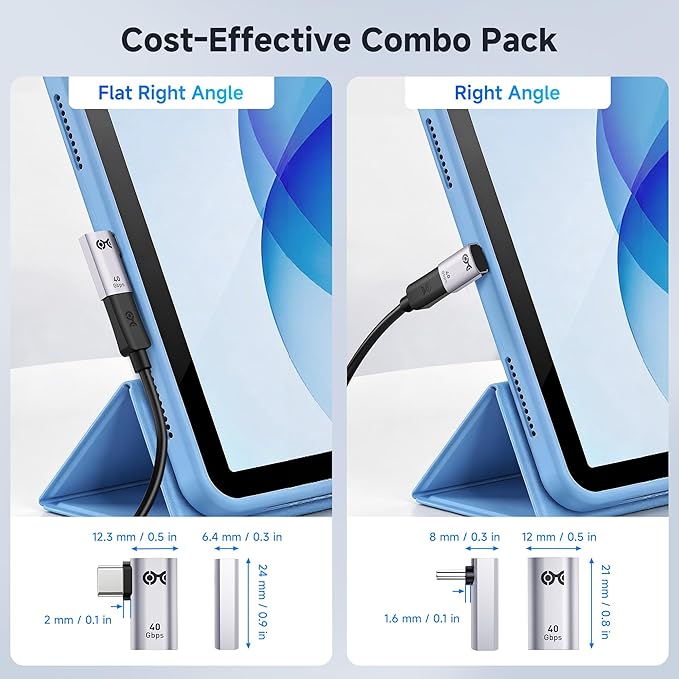 Cable Matters Combo-Pack 40Gbps Right Angle USB-C Adapter Kit, Up to [4K@240Hz Video, 240W Charging, 40Gbps Data Transfer] 90 Degree USB C Adapter, Compatible with Thunderbolt 4, iPhone 16, Steam Deck