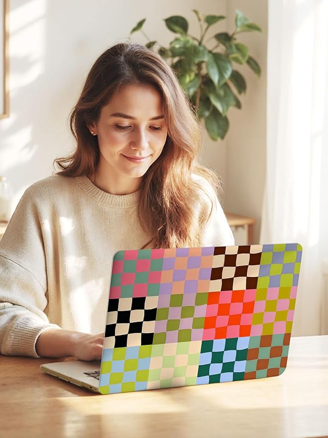Seorsok Compatible with MacBook Pro 13 inch Case M2 2023,2022,2021-2016 A2338 M1 A2251 A2289 A2159 A1989 A1708 A1706,Cute Color Grids Plastic Hard Shell Case with Keyboard Cover,Retro Checkered
