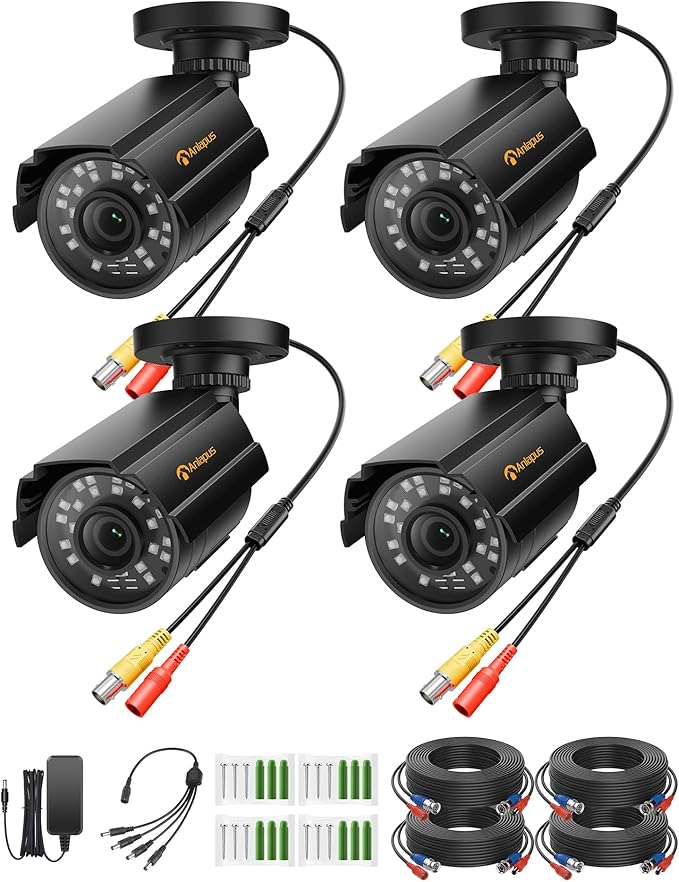 Anlapus 4-Pack 1080P Security Cameras for 2MP, 5MP, 4K Analog Surveillance DVR System, 80ft Night Vision, IP66 Weatherproof HD-TVI CCTV Bullet Camera for Indoor Outdoor