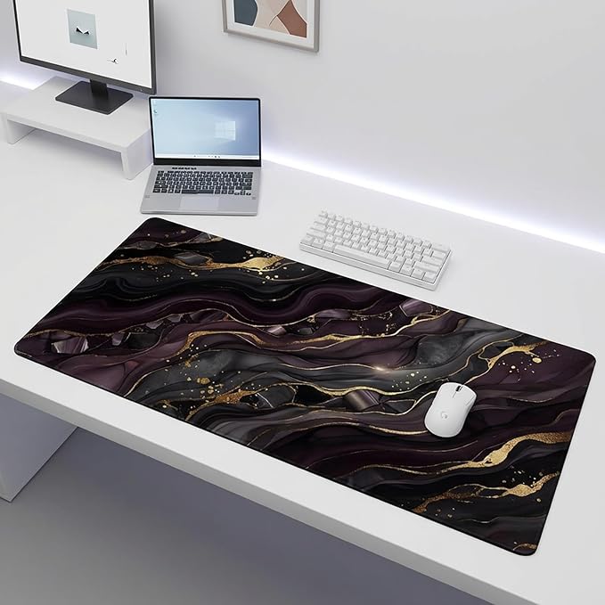 AQQA Purple Marble Desk Pad - Abstract Gold Foil Large Gaming Mouse Pad - XL Non-Slip Rubber Base Keyboard Mat - Aesthetic Desk Mat for Office & Home Decor - Extended Water-Resistant Table Protector