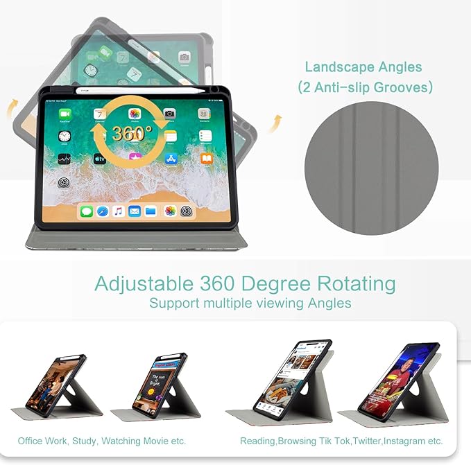 for iPad Air 11 Inch Case M4/M3/M2 2026/2025, 360 Degree Rotating for iPad Air 5Th/4Th Generation Cases 10.9-inch,for iPad Pro 11 Inch Case 4Th/3Rd/2Nd/1St Generation Pencil Holder, Rose Home